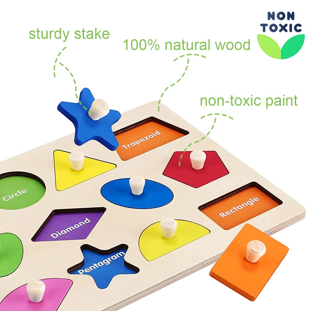 Montessori Toy Wooden Shape Peg Puzzles Montessori Baby Puzzle Geometric Shape Puzzle with Board Knob Preschool Wooden Puzzles f