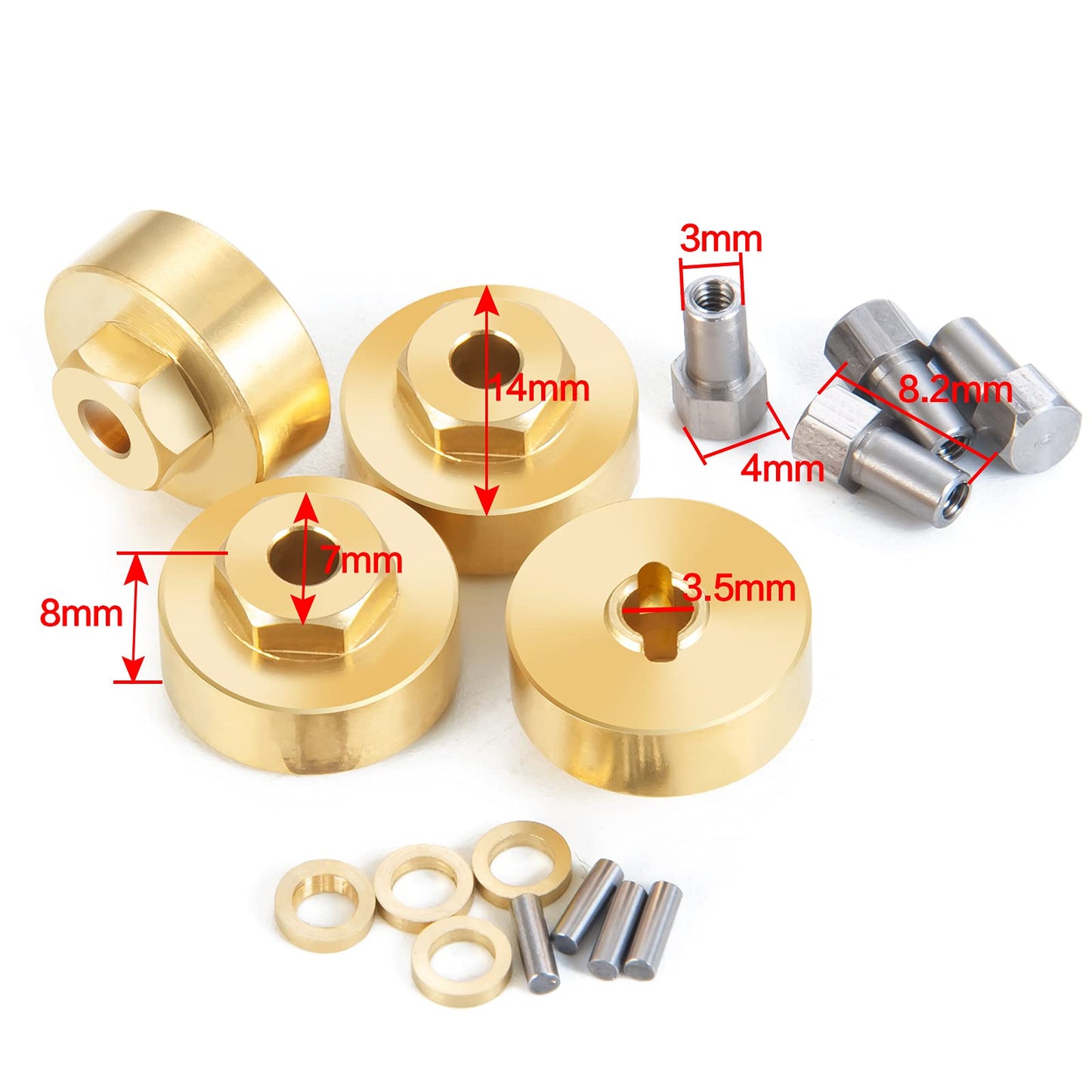 Que-T 1 Set Metal Brass Wheel Weights Hex Adapter for 1/24 AXIAL SCX24 Deadbolt AXI90081 AXI00001 AXI00002 RC Crawler Car Upgrad