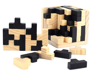 3D Wooden Brain Teaser Puzzle Cube Wooden Puzzles T-Shaped Jigsaw Logic Puzzle Game Puzzles Educational Toy For Kids And Adults (Black)