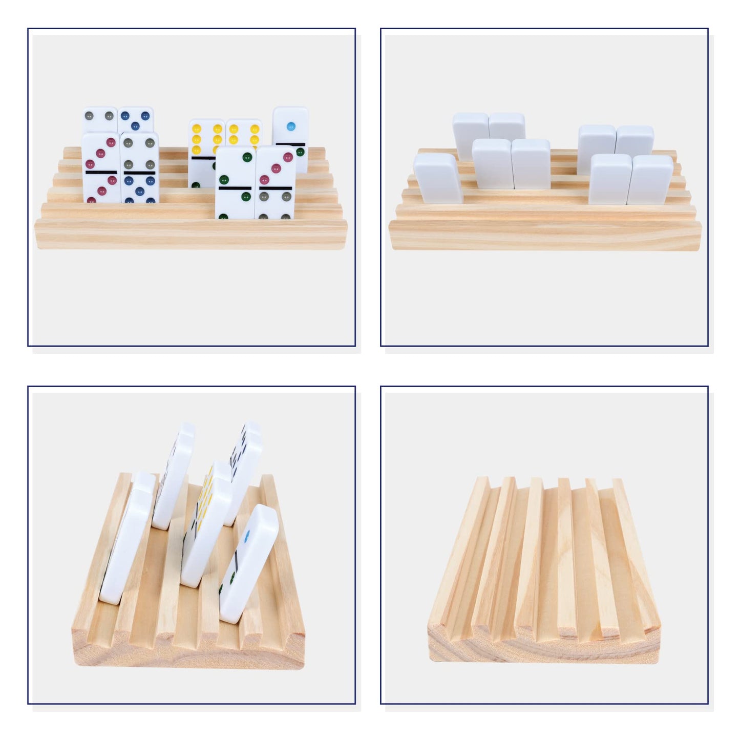GOTHINK Wooden Domino Racks Set of 8 Trays for Mexican Train Games - Domino Holders for Adults & Kids - ET0017-62, Domino Trays 8 Pcs