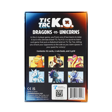 Unstable Games Tic Tac K.O. - Dragons vs. Unicorns Card Game for 2-4 Players - Quick-to-learn, Cardboard, Black - Model 63383