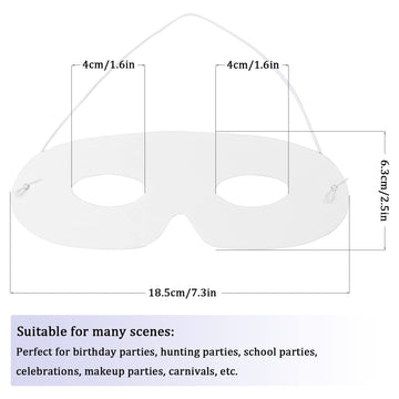 Tecmisse 100 Pack White Paper Eye Masks, Plain Masquerade Mask Blank Masks Decorate for Cos-Play, Halloween Party