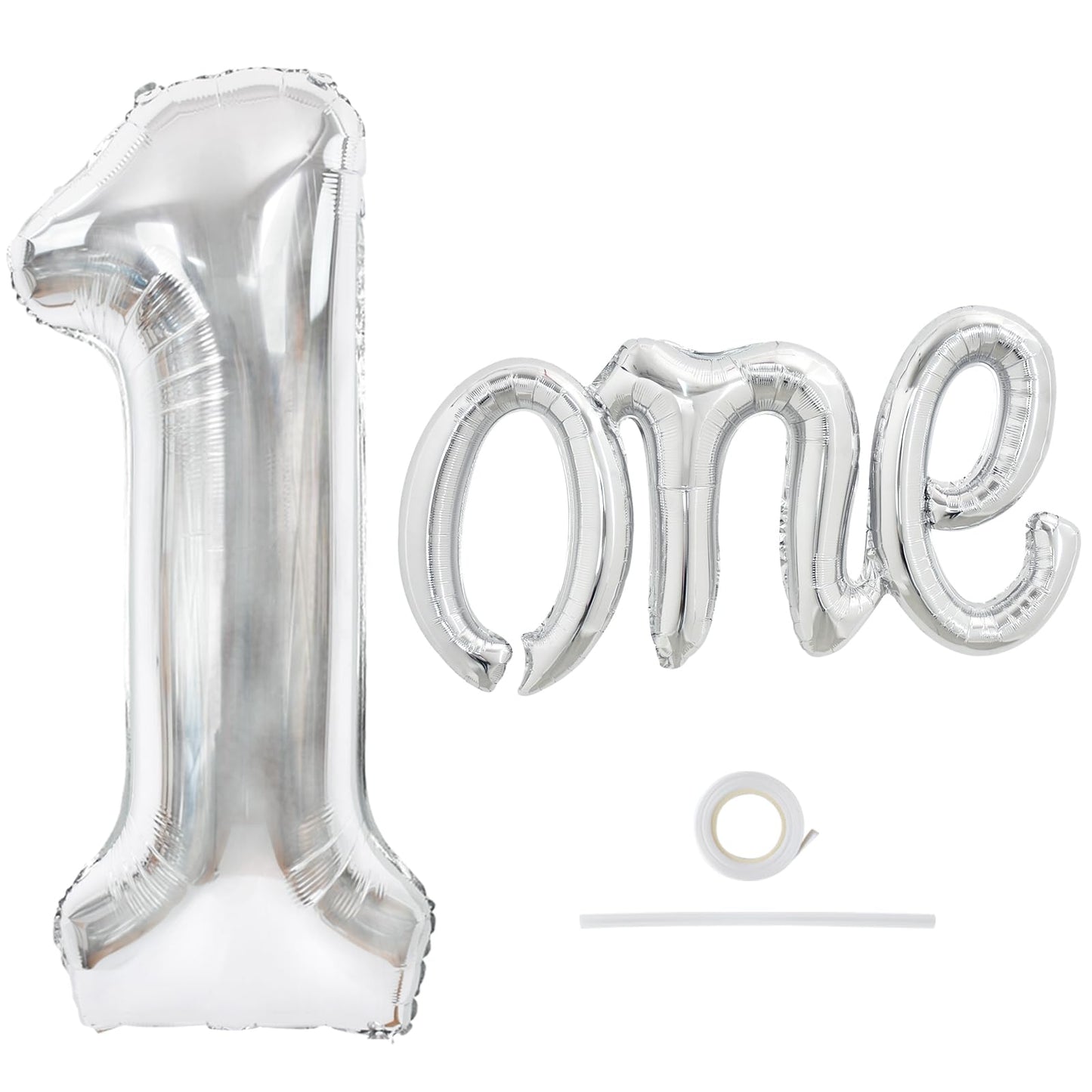 Toniful 40 Inch Giant Silver Number 1 Balloon,Mylar Foil Script Cursive Letter 1 Balloon Banner For Boys Girls Kids First Birthd
