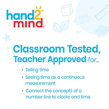 hand2mind NumberLine Clock Set of 6 - Clear Plastic Analog Teaching Clock for Kids Learning to Tell Time, Model 92287
