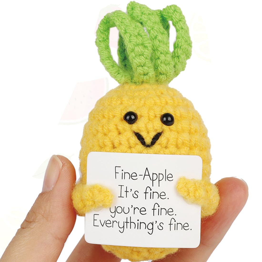 Dafuriet Mini Funny Positive Potato, 3 Inch Knitted Wool Doll With Positive Card For Cheer Up Gifts And Party Decorations, Cute Wool Positive Potato Crochet Doll For Birthday Gifts (Pineapple)
