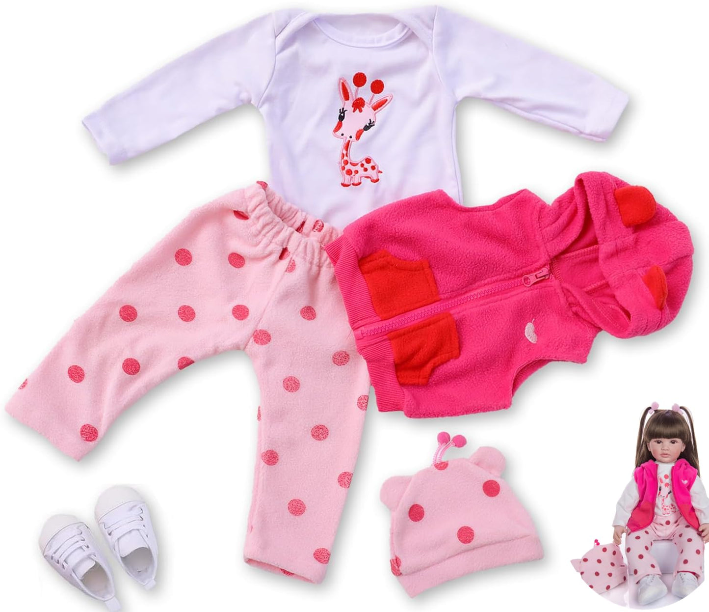 scnbom Reborn Baby Dolls Girl Clothes for 17-22inch Outfits Accesories (Giraffe 5pcs Set)