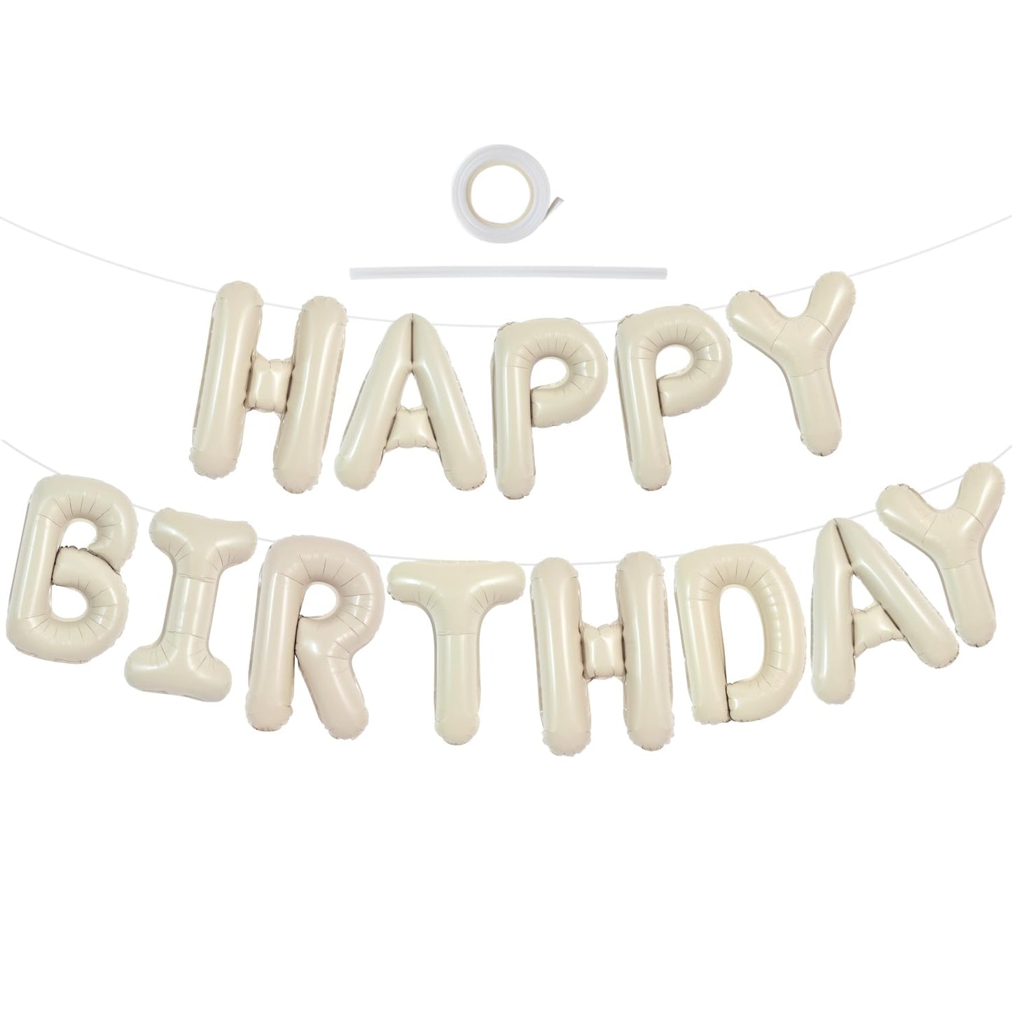 Toniful Cream White Happy Birthday Balloons Banner, 16 Inch Mylar Foil Letters Birthday Sign Bunting Reusable For Girls Boys Kid