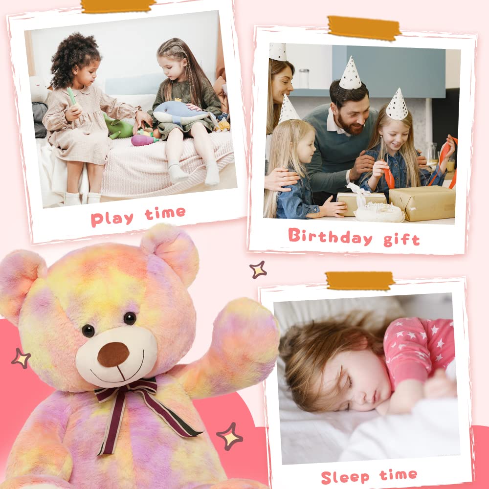 Tezituor 40in Giant Teddy Bear,Big Stuffed Animal Plush,Rainbow Yellow Soft Gifts for Baby Shower, Valentine, Christmas, Birthda