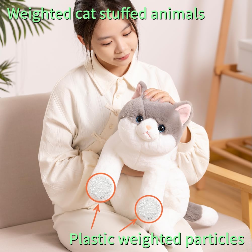 Grey Cat Plush Toy Realistic Cat Weighted Stuffed Animals, 28'' Cute Soft Kitty Plushie Doll Gift For Boys Girls Birthday Christ
