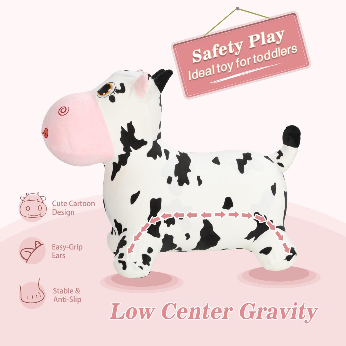 Inpany Bouncy Cow Farm Animal Hopping Toys For 2 Year Old Girl Gifts, Plush Kids Inflatable Jumping Horse, Ride On Toddler Bull Hopper, Outdoor Indoor Rubber Bouncer For 3 4 Yr Boy Birthday