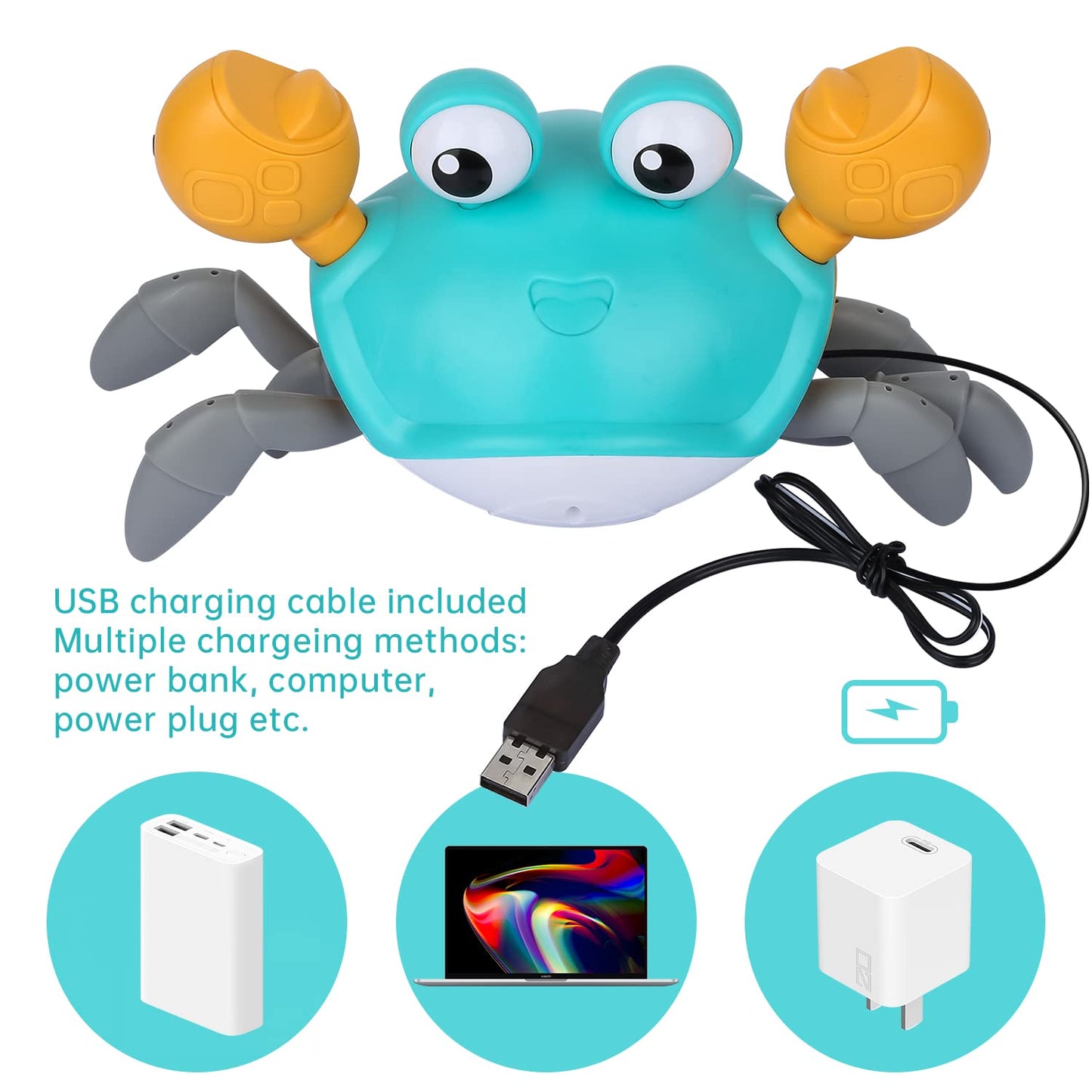 Pintreeland Crawling Crab Baby Toys With Music & Light, Tummy Time Interactive Toddler Toy Automatically Avoid Obstacles For Boys Or Girls (Orange)