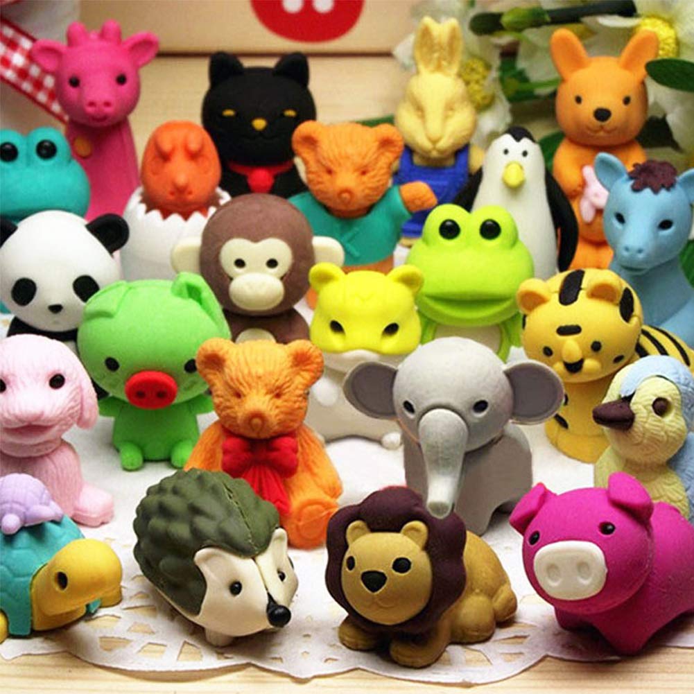 Urskytous 35Pcs Animal Erasers Kids Pencil Erasers Bulk Puzzle Erasers Desk Pets Mini Take Apart Erasers Toys For Party Favors,C