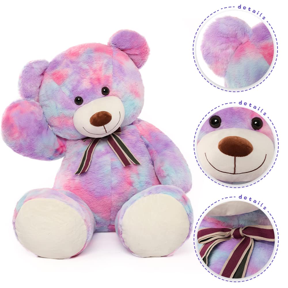 Tezituor 40In Giant Teddy Bear,Big Stuffed Animal Plush,Rainbow Purple Soft Gifts For Baby Shower,Valentine, Christmas, Birthday.