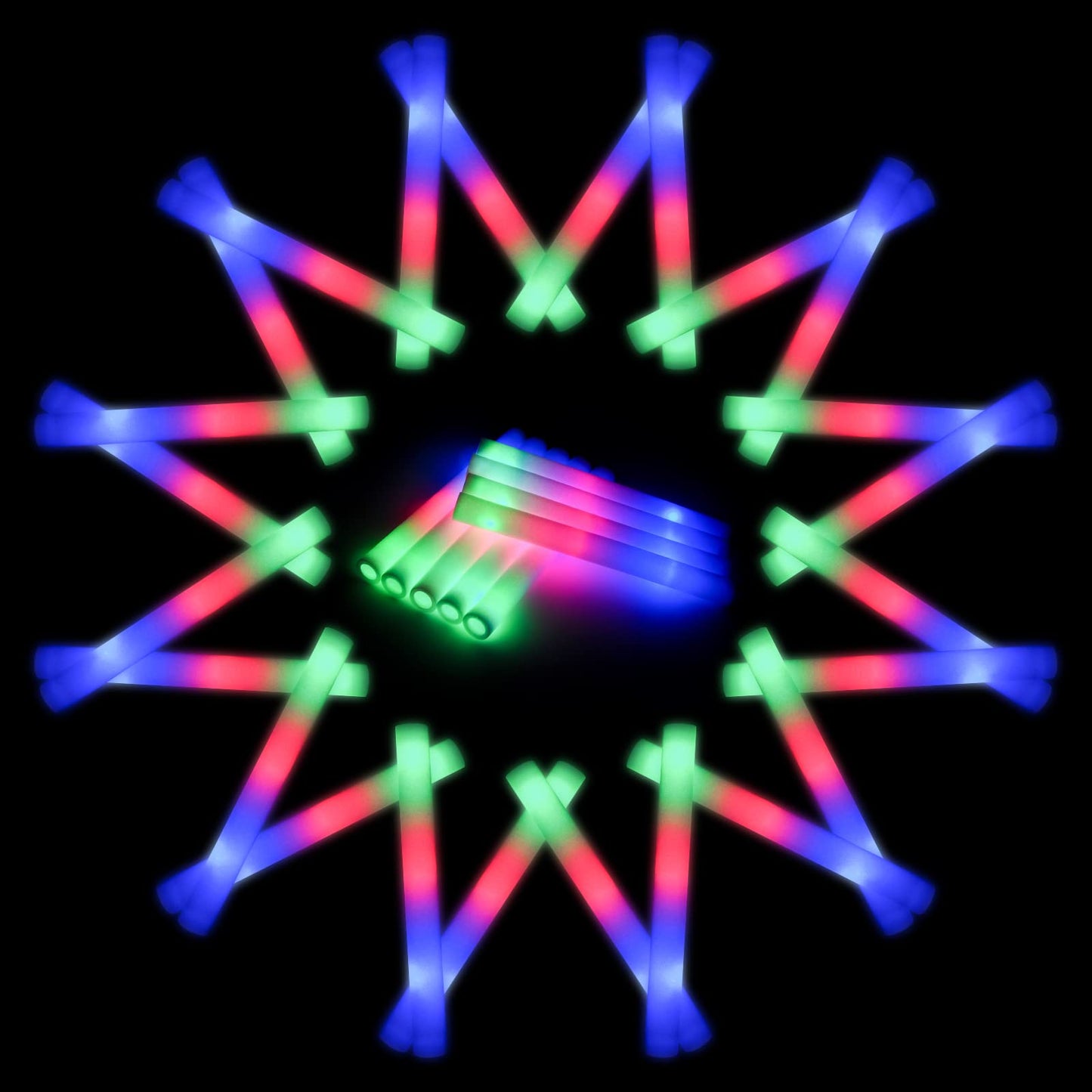 Jiahz Glow Sticks Bulk, 210 Pcs Foam Glow Sticks, Led Foam Sticks In The Dark Party Supplies With 3 Modes Colorful Flashing, Glo