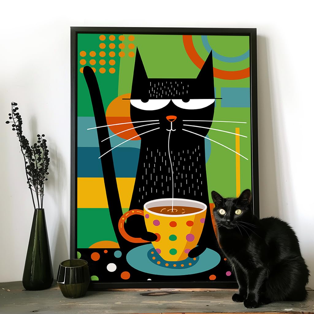 Bgraamiens -Coffee Cat- Modern Art Cartoon Whimsical Cat 1000 Pieces Puzzle For Adult