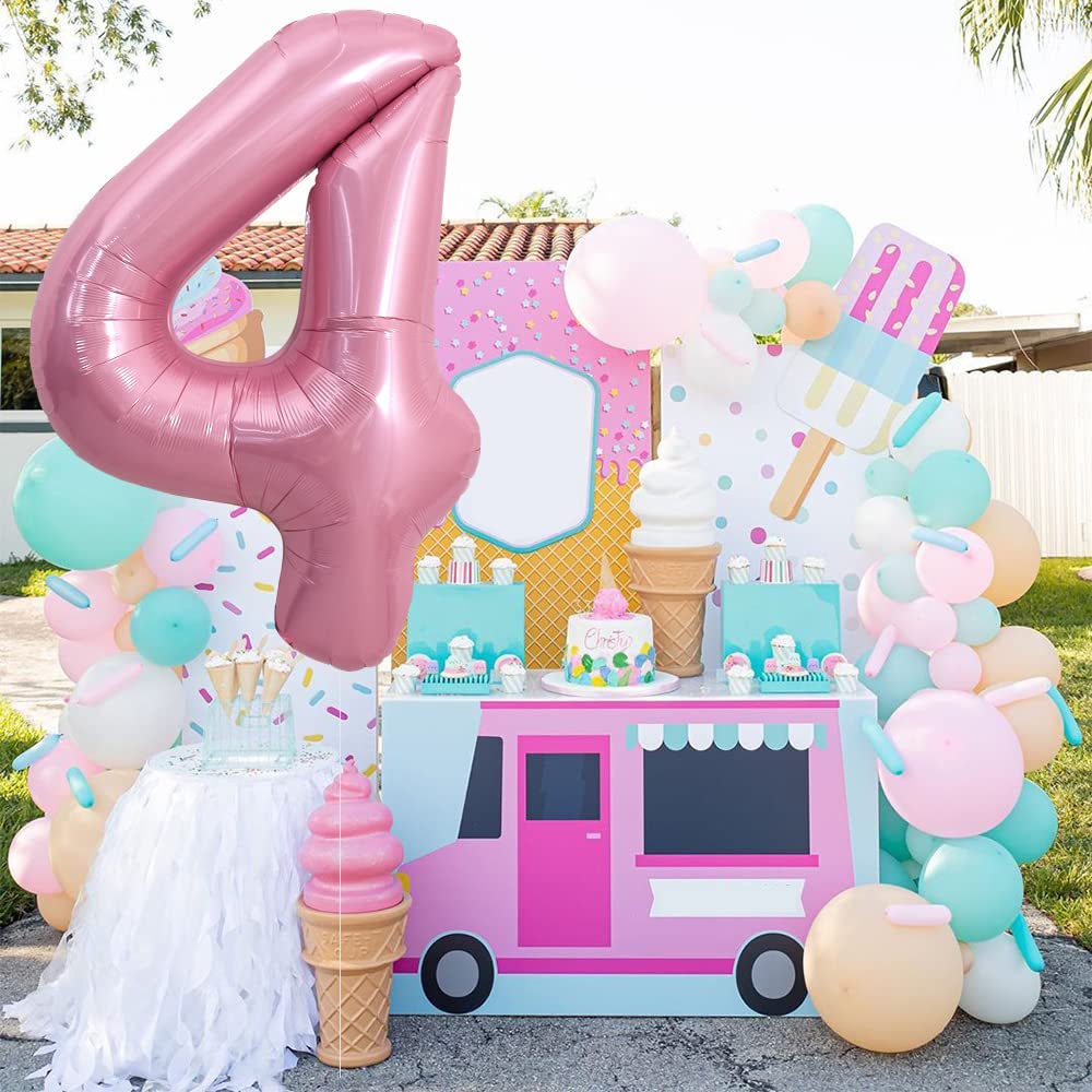 Toniful 40 Inch Light Pink Large Numbers Balloons 0-9, Number 4 Digital 4 Helium Balloons, Pink Foil Mylar Big Number Pastel Bal