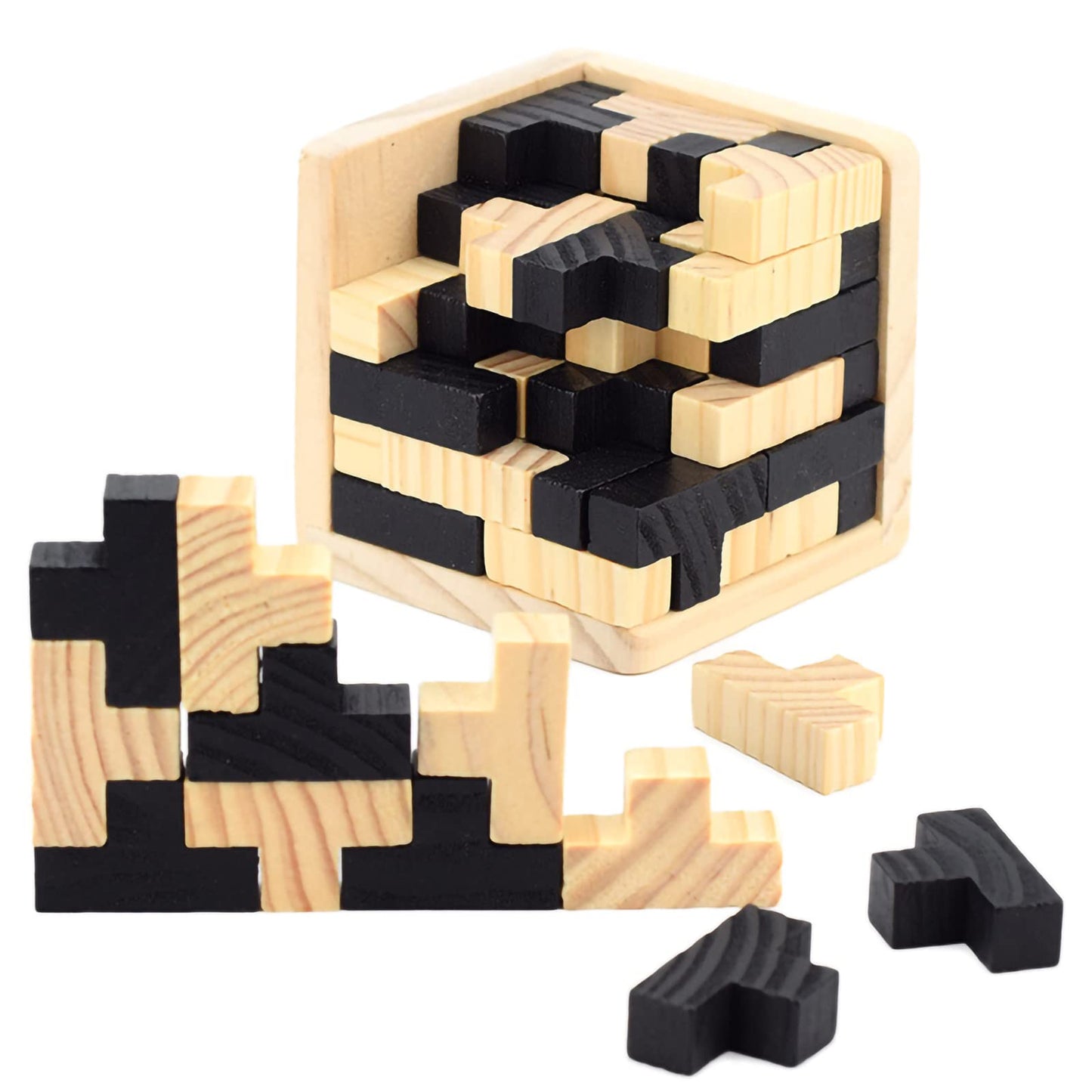 3D Wooden Brain Teaser Puzzle Cube Wooden Puzzles T-Shaped Jigsaw Logic Puzzle Game Puzzles Educational Toy For Kids And Adults (Black)