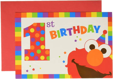 Amscan Sesame Street Elmo Turns One Postcard Invitation. 8ct, Multicolor, 4 1/4 x 6 1/4 (491835)