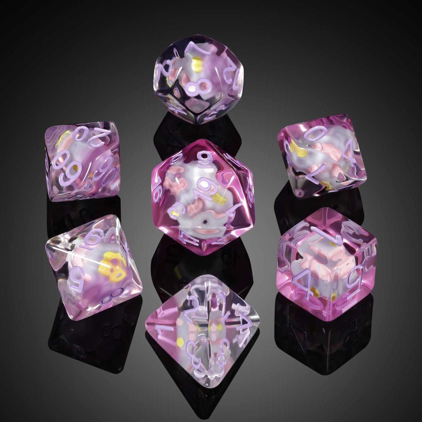 Purple Car Dice Set D&D, DNDND Resin 7 DND Die with Velvet Pouch for Dungeons and Dragons D&D Rolling Games and Tabletop Games(P