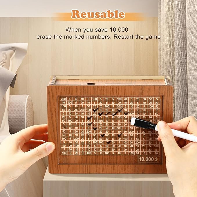 $10000 Cash Vault Wooden Savings Box, 2025 New Wooden Cash Saver Money Box, Cash Saver Box, Coin Counter Piggy Bank, Money Box W