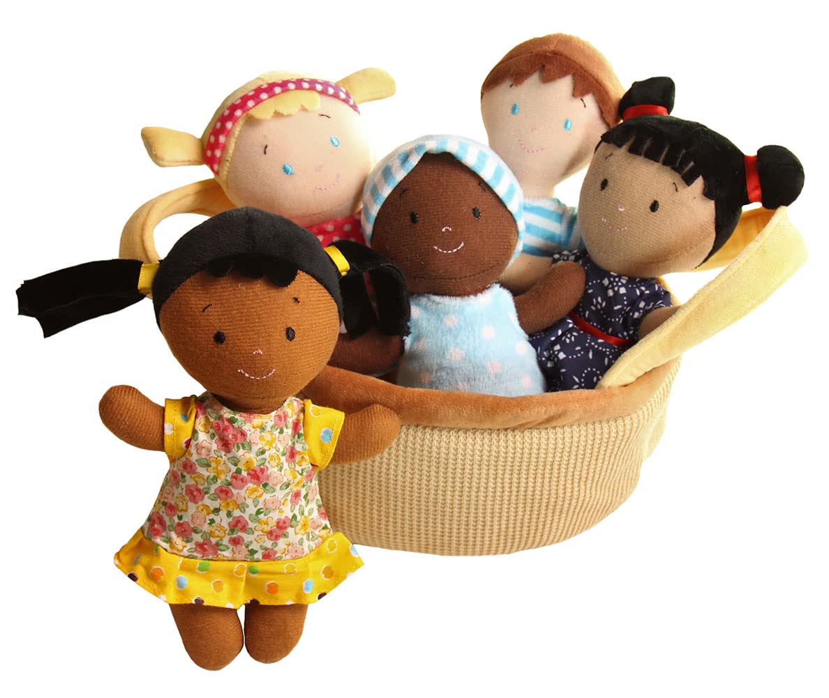 Snuggle Stuffs Basket Of Buddies Plush Diversity Multicultural Ethnic Dolls | Diversity Toys For Toddlers | Soft Multicultural Dolls For Preschool Classroom, Daycare Or At Home | Set Of 5-8'