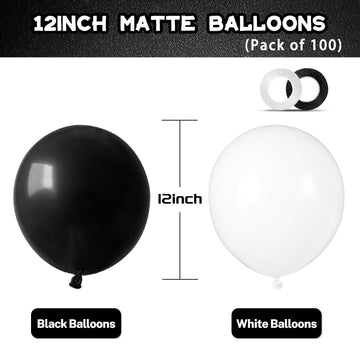100Pcs Black And White Balloons 12 Inch Thickened Latex Balloons For Birthday Wedding Graduation Party Decorations (Black White