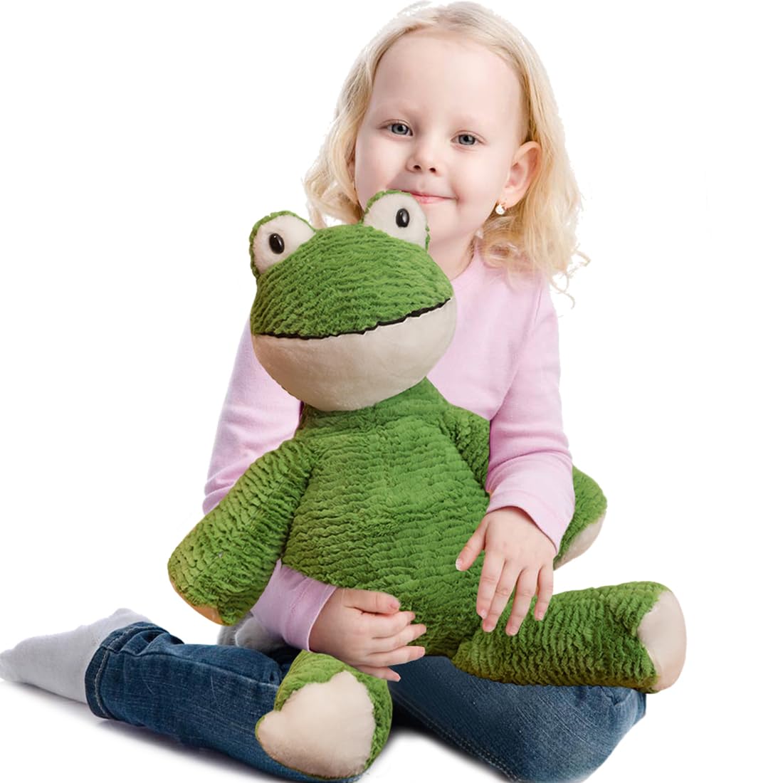 Elainren Cute And Silly Frog Plush Animals Toy, Stuffed Furry Green Frog With Big Eyes, Soft Froggie Plushie Doll Gifts/14''