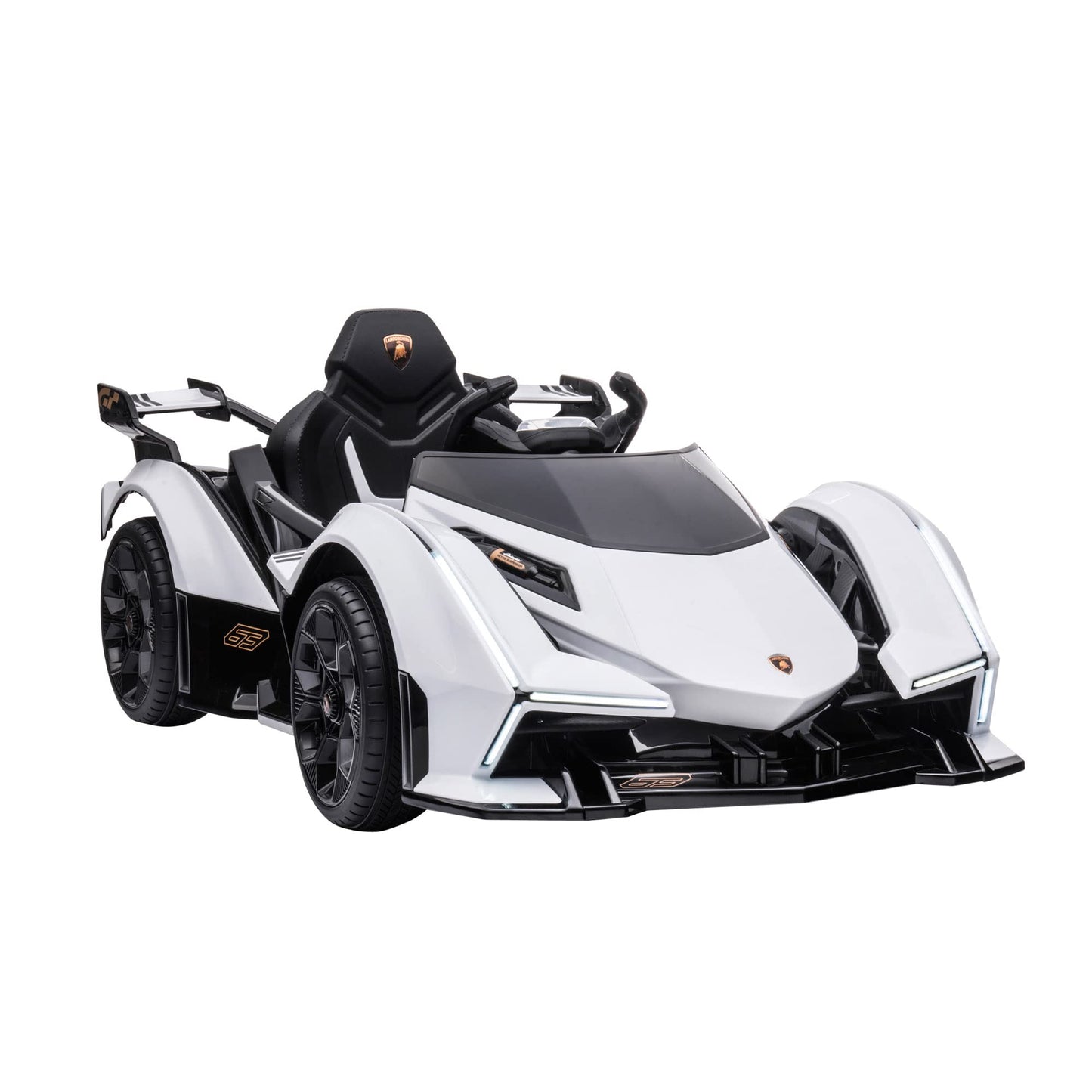 Aosom 12V Electric Ride-On Car, Licensed Lamborghini V12 Vision Gran Turismo Battery-Powered Ride-On Toy With Remote Control, Bluetooth, Music, Led Lights, For 3-6 Year Old Boys And Girls, White