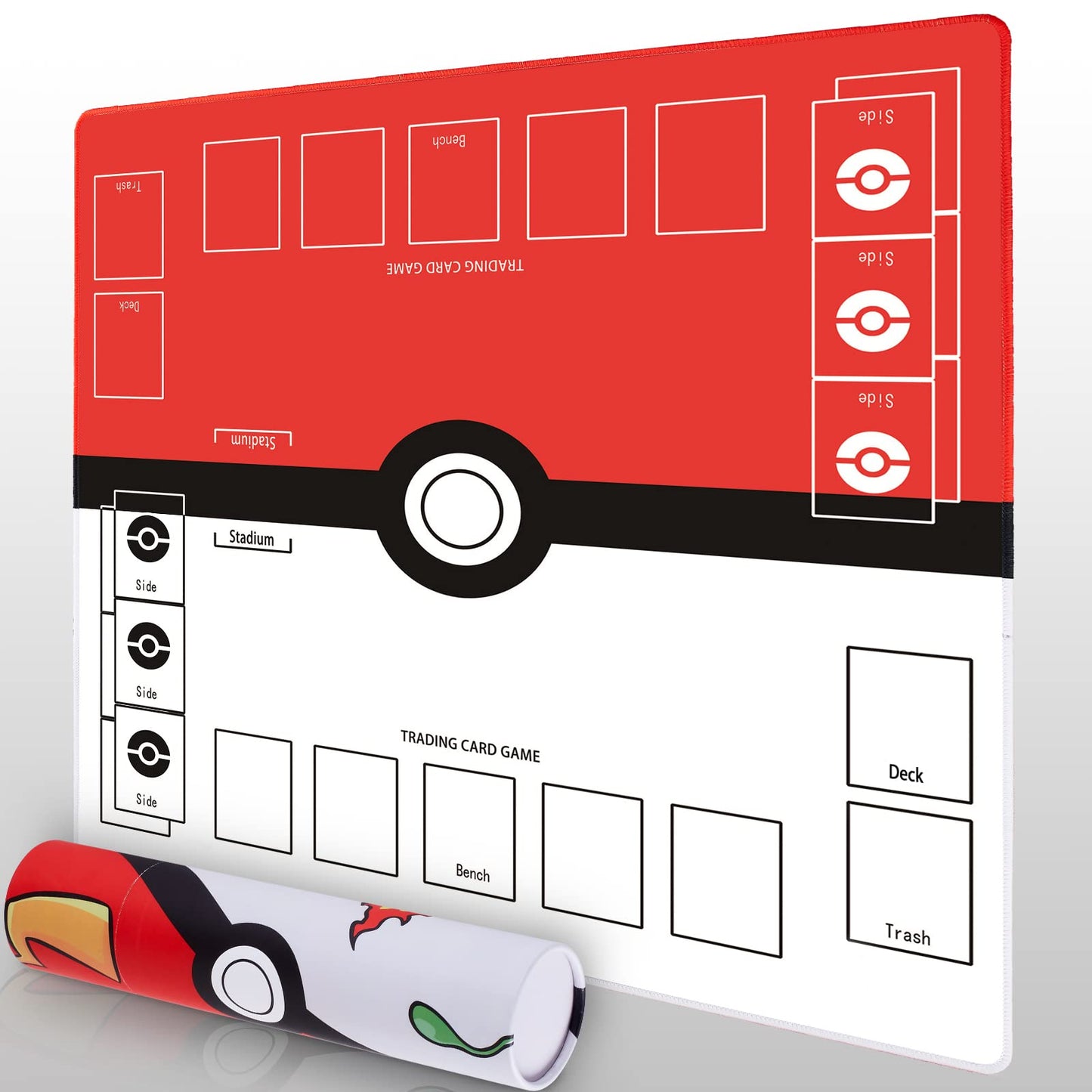 Biouai Playmat For Card Gameplay - Play Mat With Tube For 2 Player Trainer Game Playing(Red)