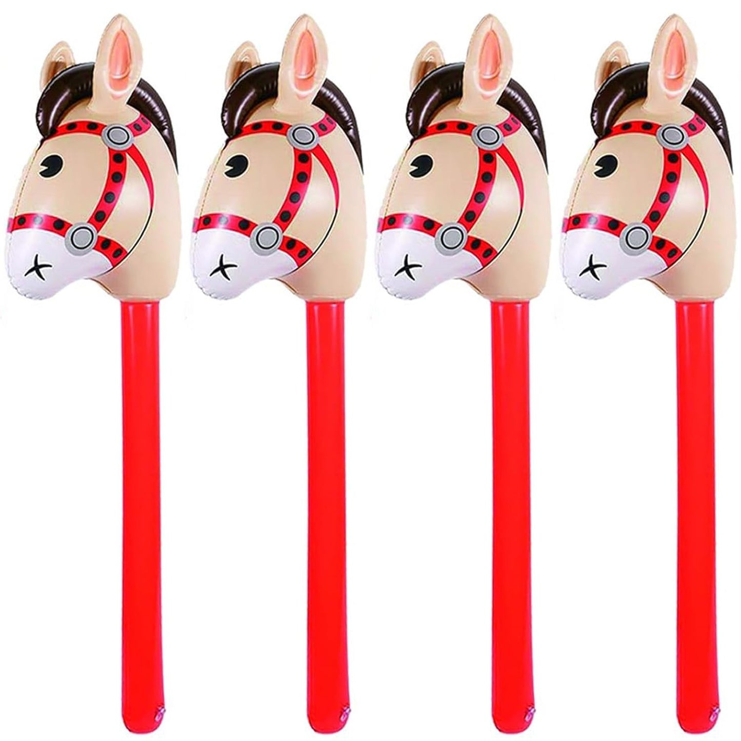4Pcs Inflatable Stick Horse - Pony/Western Cowboy/Horse Baby Shower Birthday Party Decorations Inflatable Horse Head (Red)