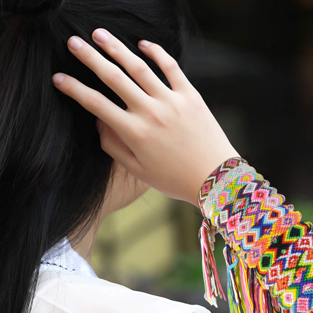 obmwang 16 Pieces Nepal Woven Friendship Bracelets Adjustable Braided Bracelets with a Sliding Knot Closure for Women and Men