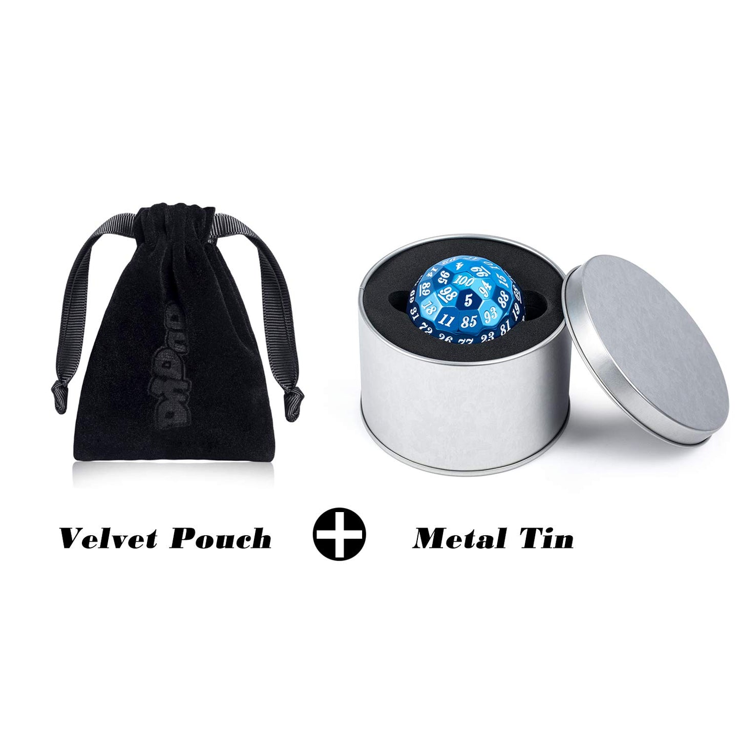 Dndnd Metal Dice D100 Single 50Mm 100 Sided Polyhedral Dice With Metal Case And Velvet Pouch For Table Game(Ancient With Black N