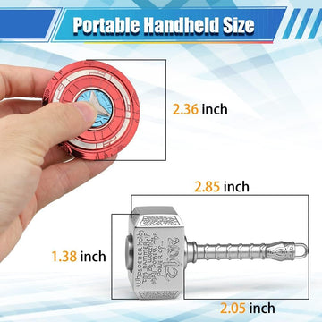 Amarlozn Cool Hammer Fidget Spinner Toy - Metal 2-in-1 Keychain, Small, Silver, Model FS0861, Perfect for Stress Relief & Goody Bags, 2 Pack