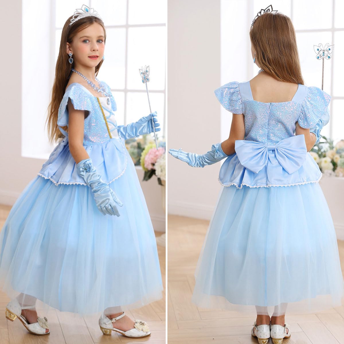 Itvti Princess Cinderella Costume For Girls Kids Cosplay Dress Carnival Halloween Party Outfit, Blue, 4-5 Years