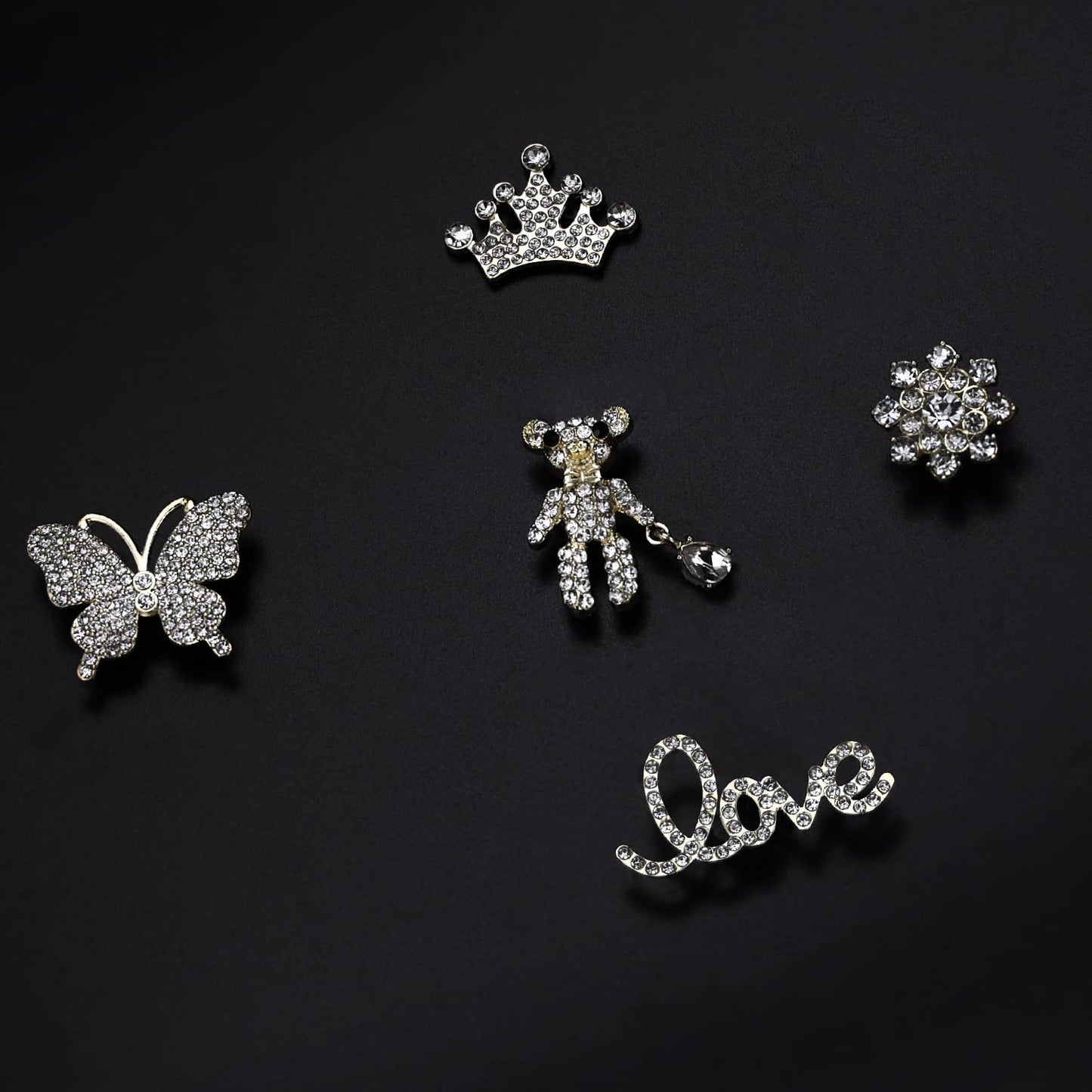 Rhinestone Bling Decoration Charms, Diamond Trend Designer Luxury Cute Jewelry Shoe Accessories For Women Girl Gifts(Gold)