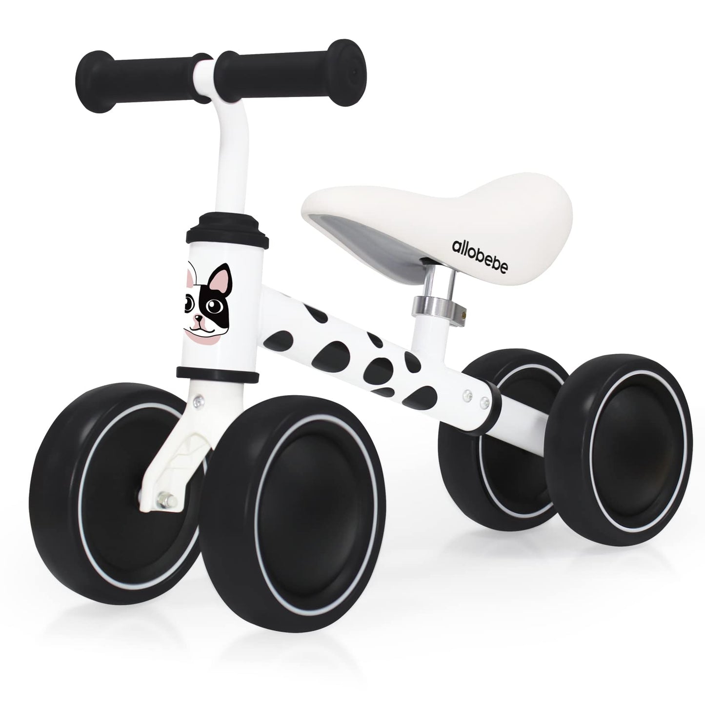 Allobebe Baby Balance Bike For 1 Year Old, Toddler First Balance Bike, No Pedal Infant 4 Wheels Baby Walker First Birthday Gift, Mini Bike For 12-24 Months, Spotty Dog