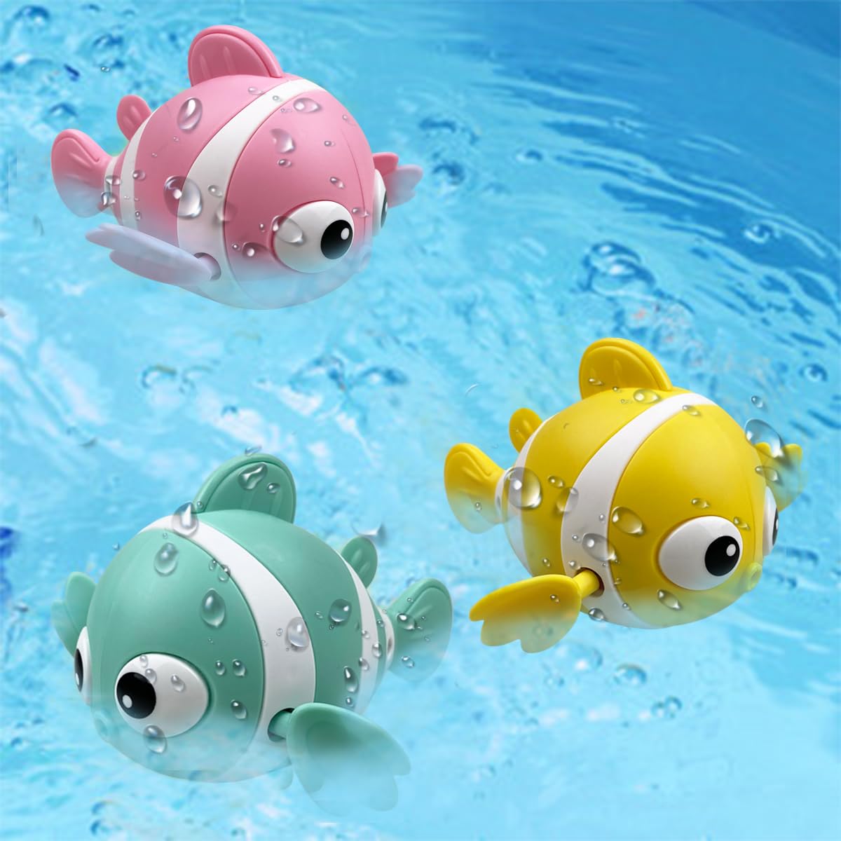 Pinkiwine 3 Pack Clown Fish Swimming Bath Toys Floating Wind Up Toys For Baby Toddlers Kids Christmas Stocking Stuffers Gifts