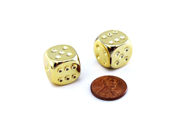 Gold Plated 16mm 6 Sided Dice 2 ea in Box by Chessex Dice