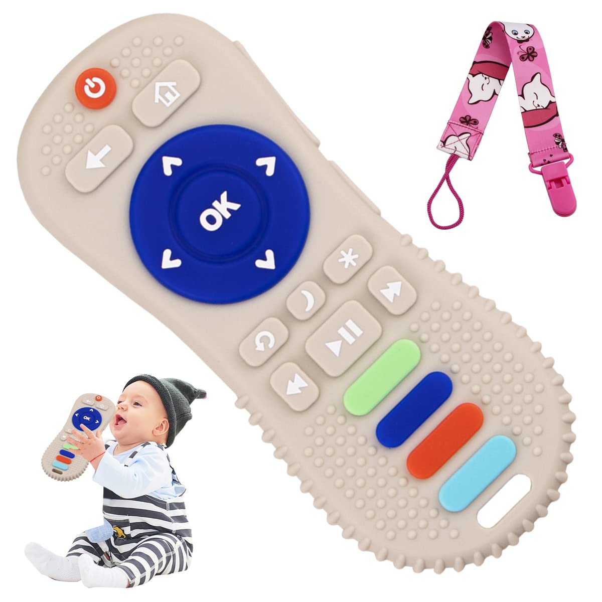 Besosay Silicone Remote Control Shaped Teether Toys For Babies 0-3, 0-6, 6-12 Months, Soft Remote Teething Toys For Infant Toddl