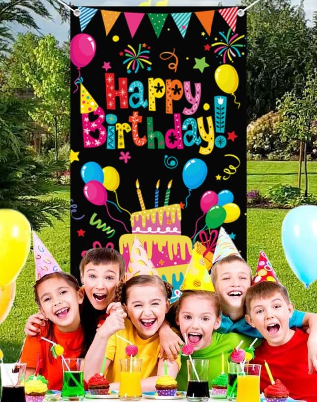 Gya Colorful Kids Birthday Party Door Banner Children Newborn Baby Shower Happy Birthday Background Balloons Candy Bar Gifts Bac