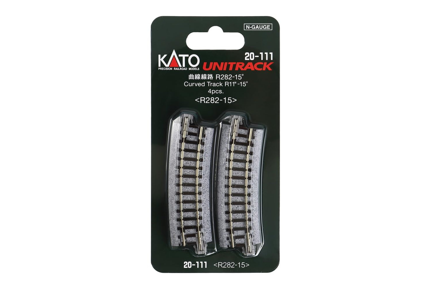 Kato USA Model Train Products Unitrack, 282mm (11'') Radius 15-Degree Curve Track (4-Piece)