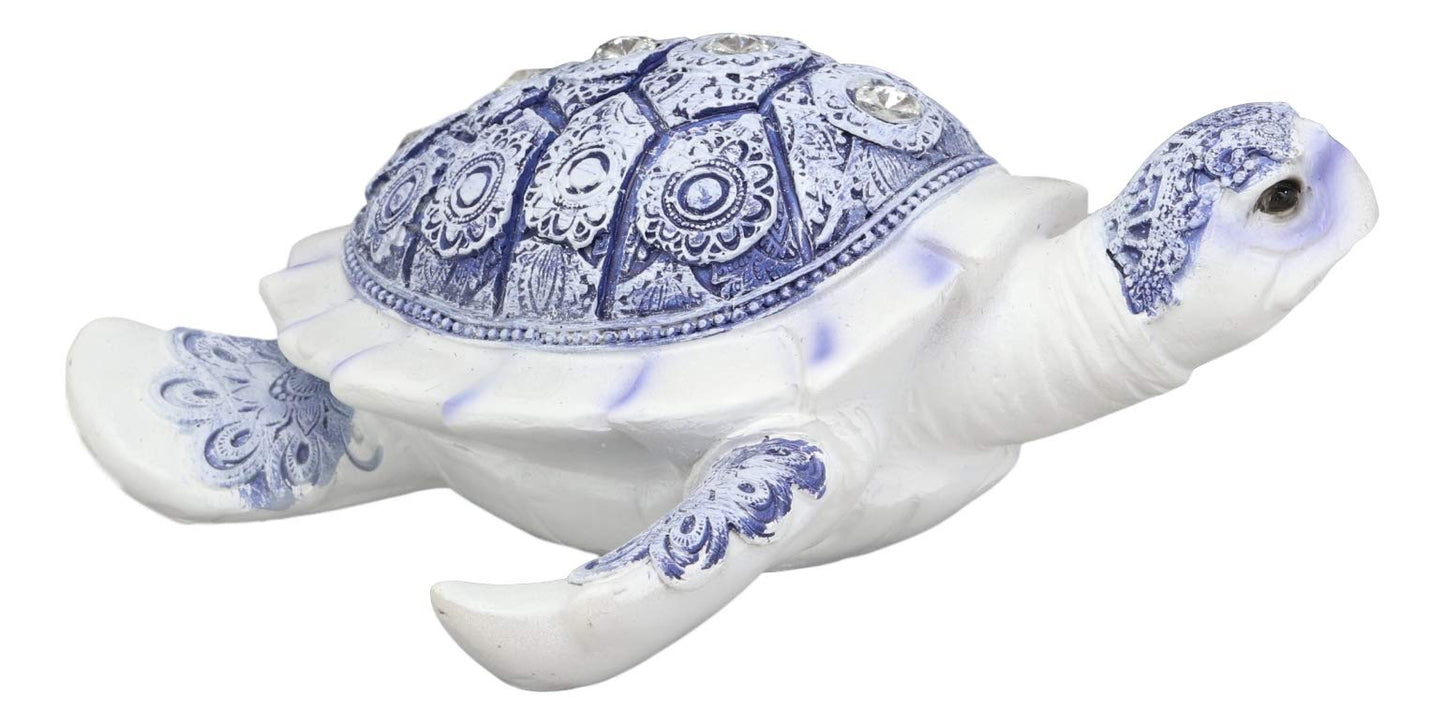 Ebros Terracotta Blue And White Feng Shui Celestial Sea Turtle Statue 6' Wide Talisman Of Stability And Fortune Lucky Tortoise Figurine Decorative Zen Turtles Tortoises