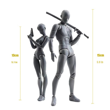 Gnallang Action Figures Pvc Model (Grey Color) With Box Drawing Figure Models For Artists(Female+Male)