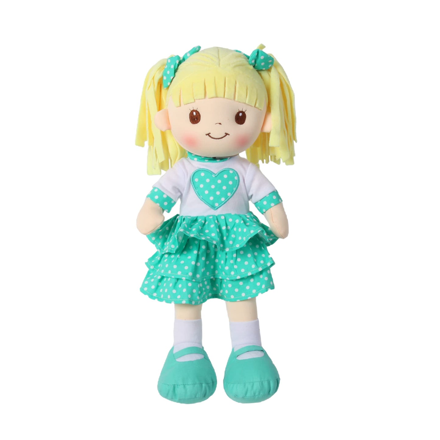 Linzy Toys, 16' Little Sweet Hearts Interactive Soft Plush Rag Doll, Embroidered Face & Removable Clothes, Educational Doll, Muñecas De Trapo Para Niña,Turquoise,90961-Turquoise
