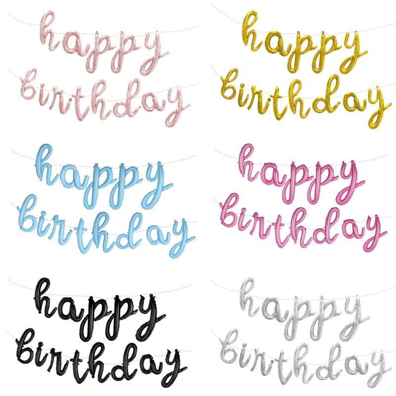 Balloon Vibe Happy Birthday Balloon Banner - Pink 16 Inch Cursive Mylar Foil Letters Happy Birthday Banner For Birthday Decor -