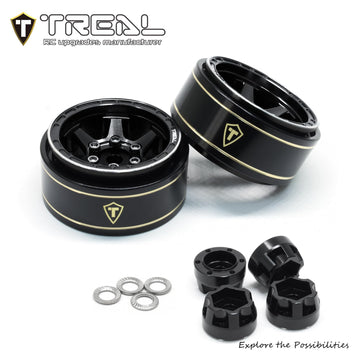 TREAL SCX24 Wheels 1.0'' Beadlock Wheels (4P) Scale-Look Concave Six Spoke Rim Crawler Wheels for Axial SCX24 -Type D (Black)