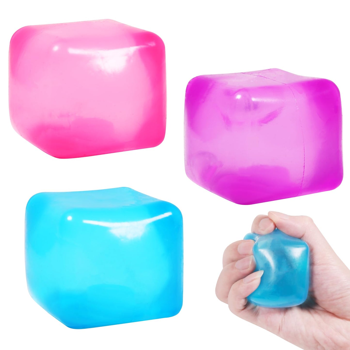 3pack Stress Cube Squishy Stress Balls for Adults Kids Sensory Fidget Toy for Your Best Mellow and Chill -Ice Cubes-Square Shape