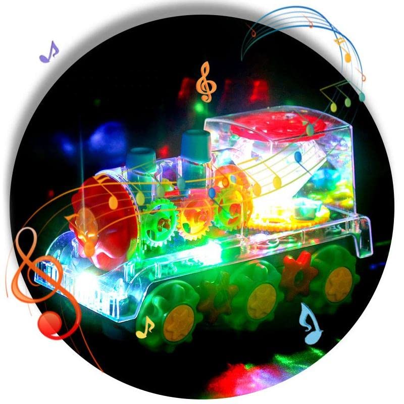 Nenekal Electric Transparent Gear Train Toy With Flashing Lights And Music, 360 Rotation, Battery Operated Bump And Go Car Toddler Toys, Multicolored, For Boys Girls 3+