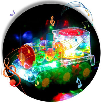Nenekal Electric Transparent Gear Train Toy With Flashing Lights And Music, 360 Rotation, Battery Operated Bump And Go Car Toddler Toys, Multicolored, For Boys Girls 3+