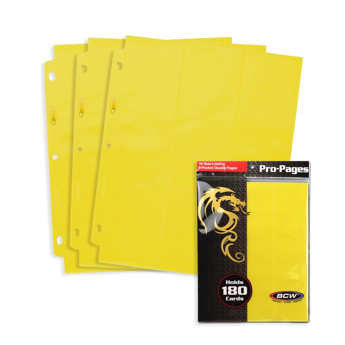 Bcw Double-Sided 9-Pocket Pages Holder - 10 Yellow Pages| Trading Card Binder Sheets | Secure Side Loading | Ideal Card Storage